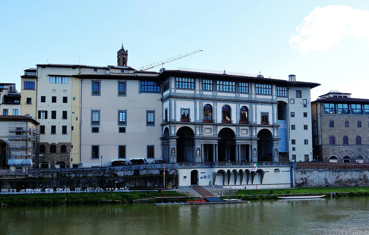 Uffizi Gallery exterior seen from across the Arno in Florence